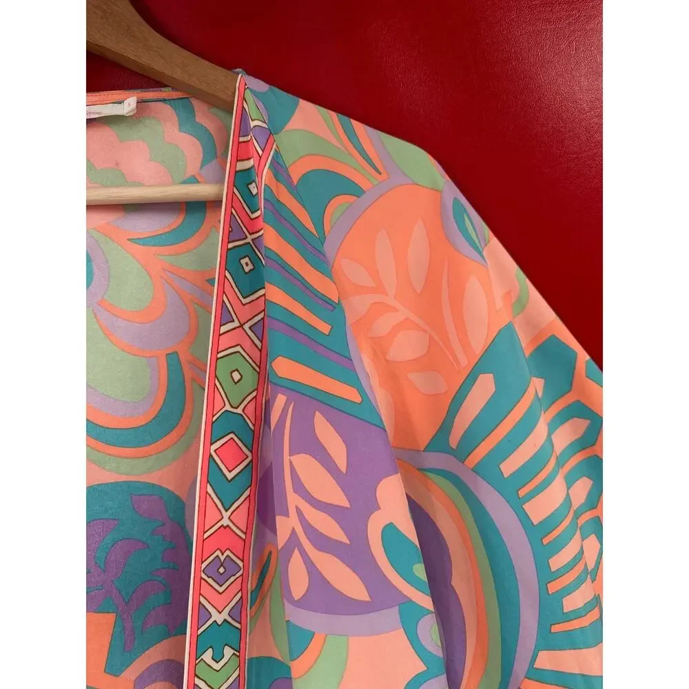 Alice & Trixie 100% Pastel Silk Open Front Kimono Sample Paisley Geo Top Size S - Picture 3 of 15